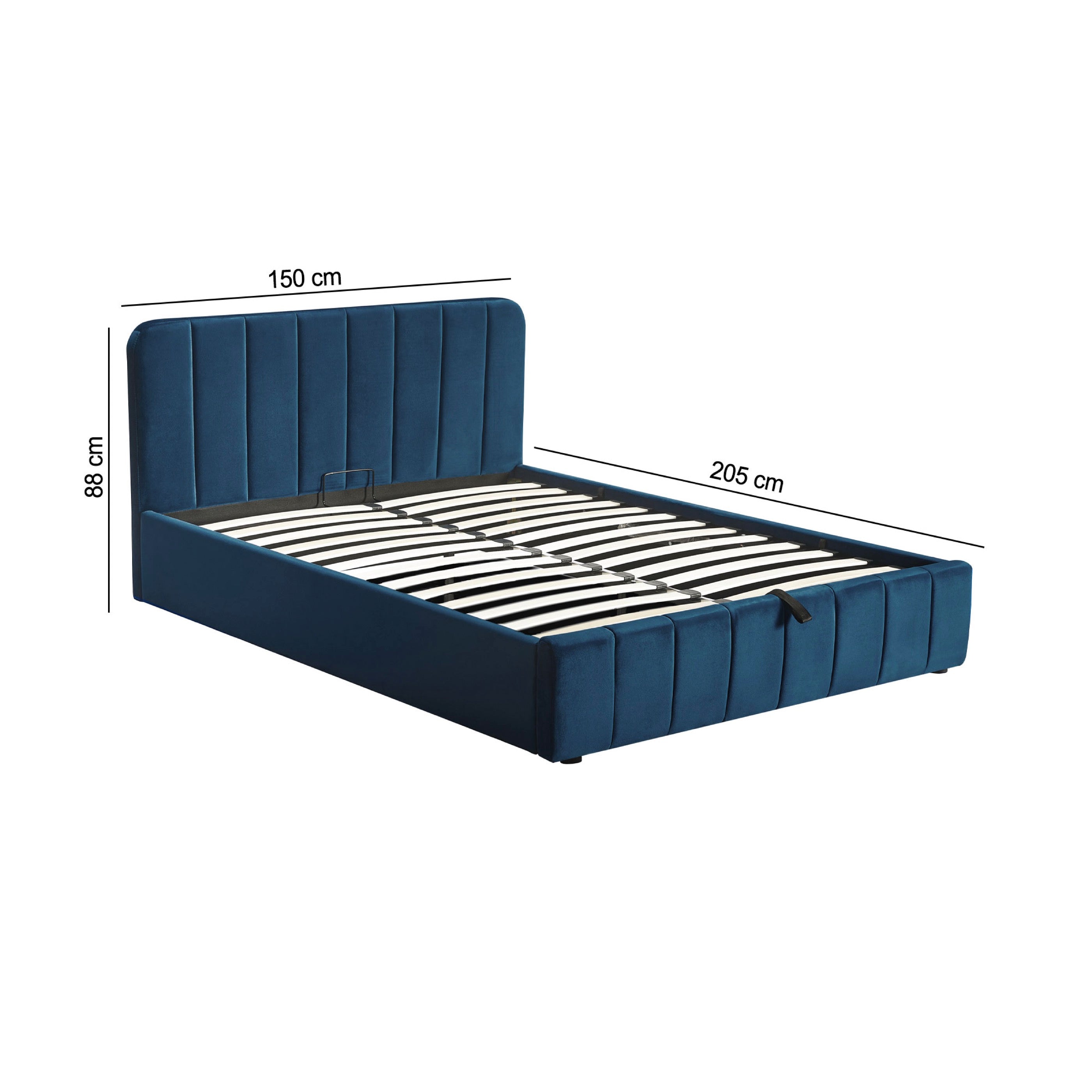 Aviala - Cama contenedor de terciopelo con cabecero + somier de láminas - Azul