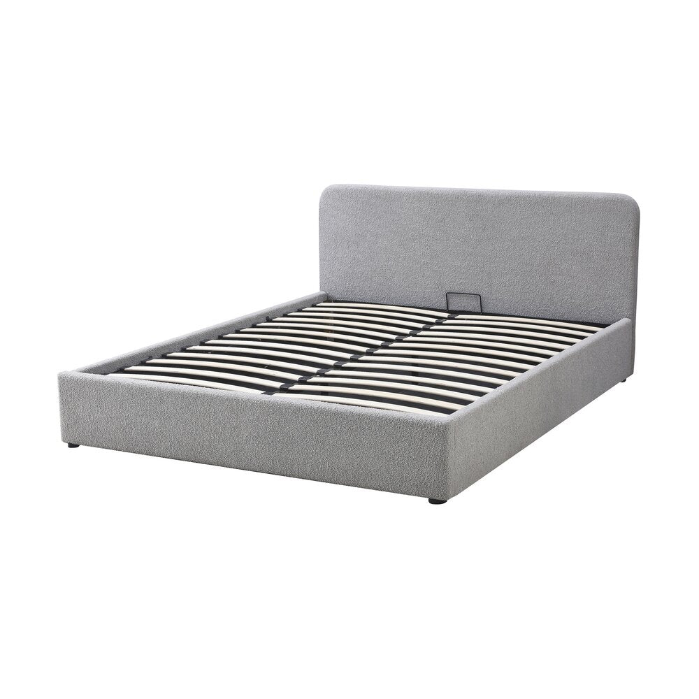 Aviala - Cama Baúl Boucle Con Cabecero + Somier - Gris Claro