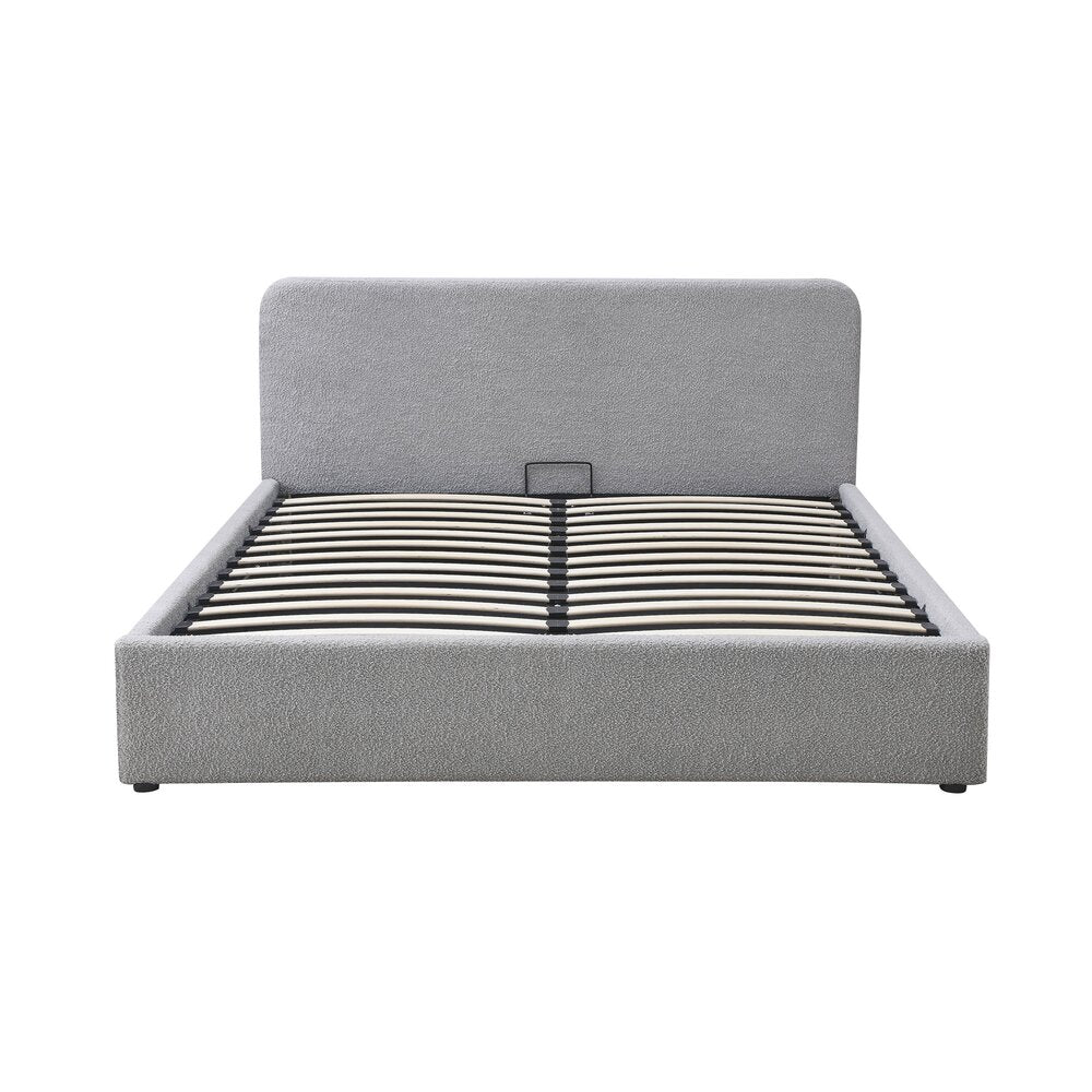 Aviala - Cama Baúl Boucle Con Cabecero + Somier - Gris Claro