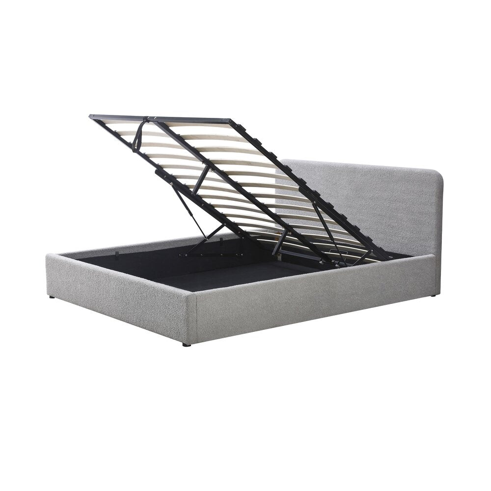 Aviala - Cama Baúl Boucle Con Cabecero + Somier - Gris Claro