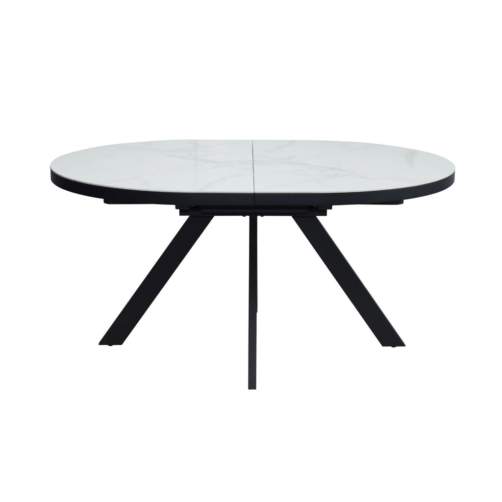 Inski - Mesa de comedor ovalada extensible - 6 plazas - Blanco