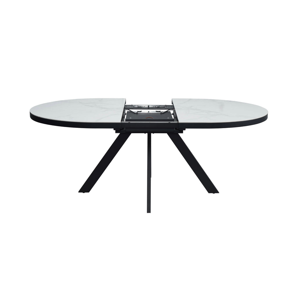 Inski - Mesa de comedor ovalada extensible - 6 plazas - Blanco