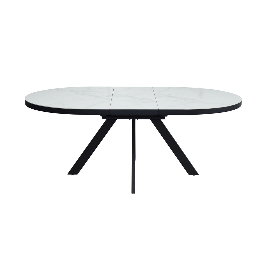Inski - Mesa de comedor ovalada extensible - 6 plazas - Blanco