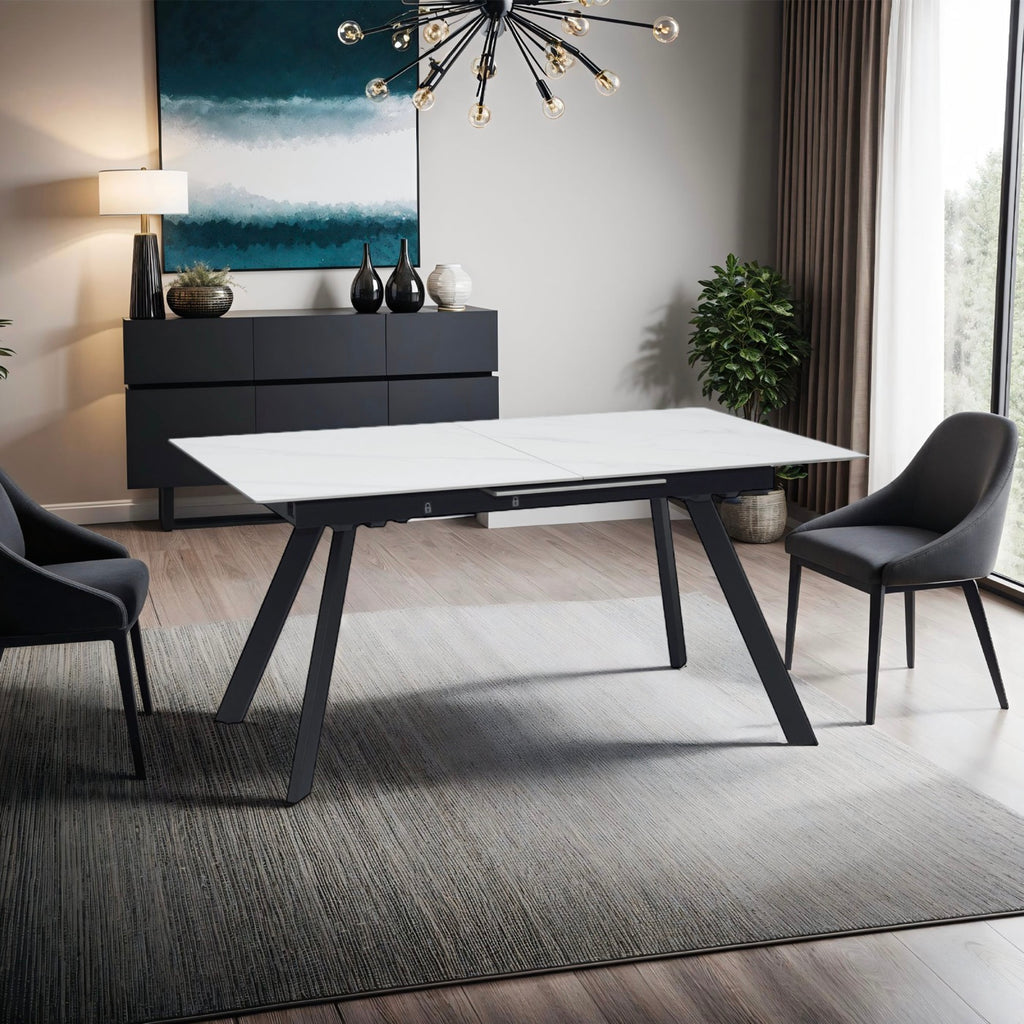 Inski - Mesa de comedor extensible de cerámica - 6 plazas - Blanco