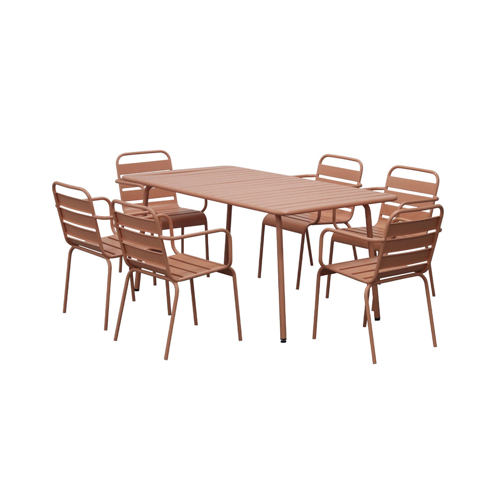 Baca - Conjunto Mesa de Jardín + 6 Sillones de Metal - Terracota