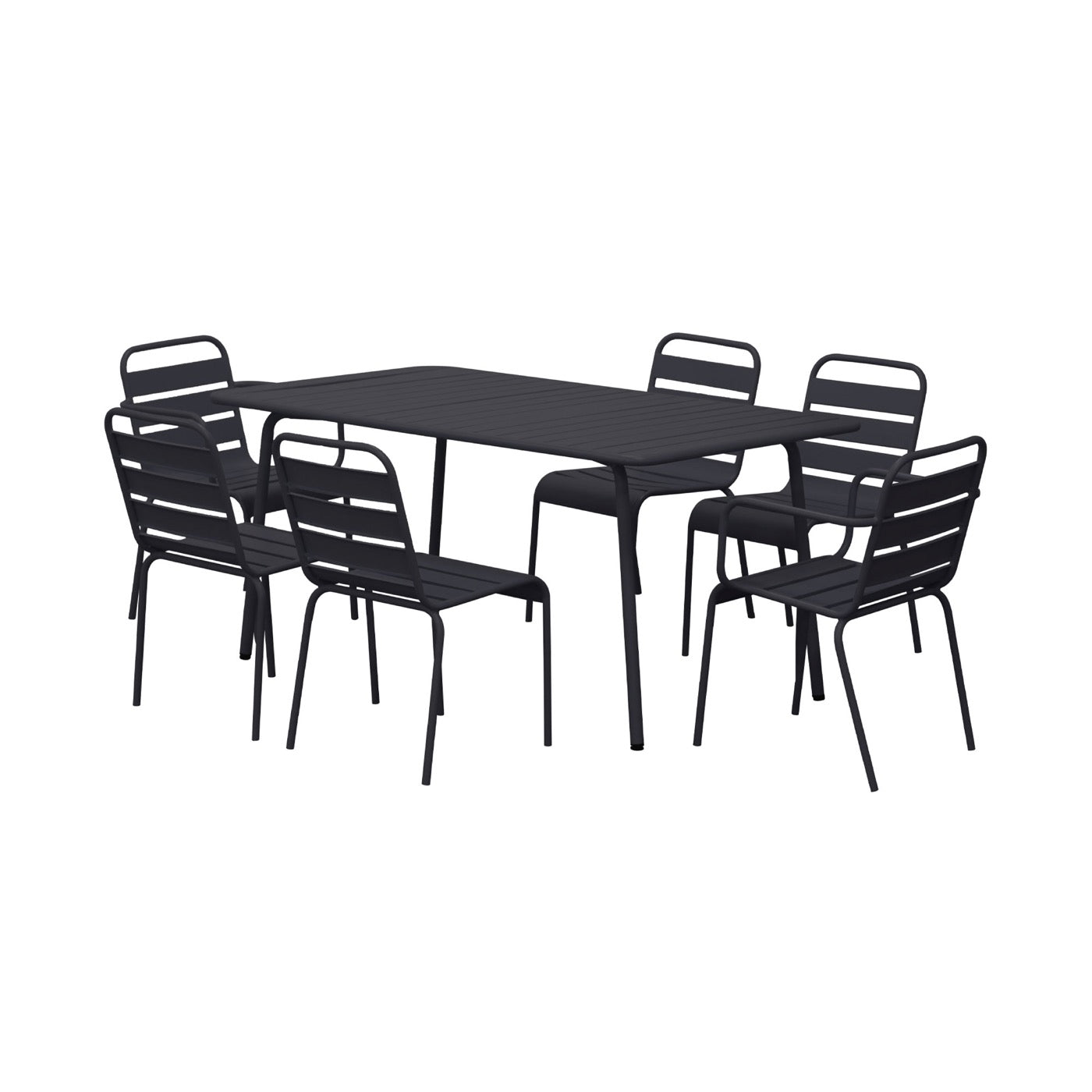 Baca - Conjunto Mesa + 4 Sillas + 2 Sillones Metal - Gris