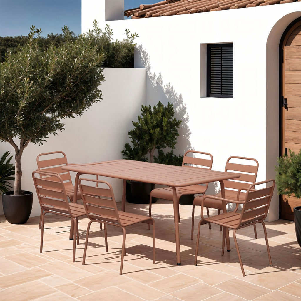 Baca - Table + 4 Chairs + 2 Metal Armchairs Set - Terracotta