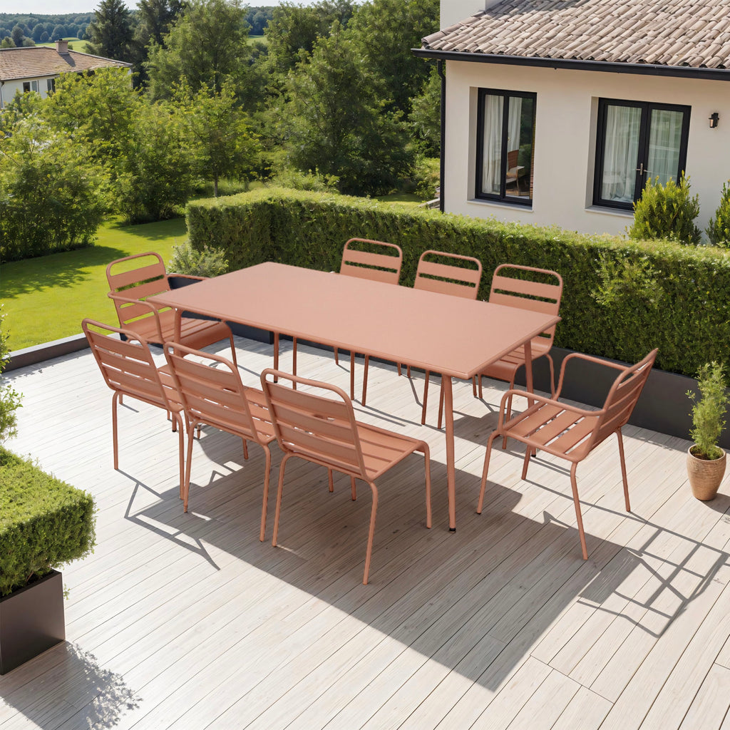Baca - Conjunto Mesa + 6 Sillas + 2 Sillones Metal - Terracota