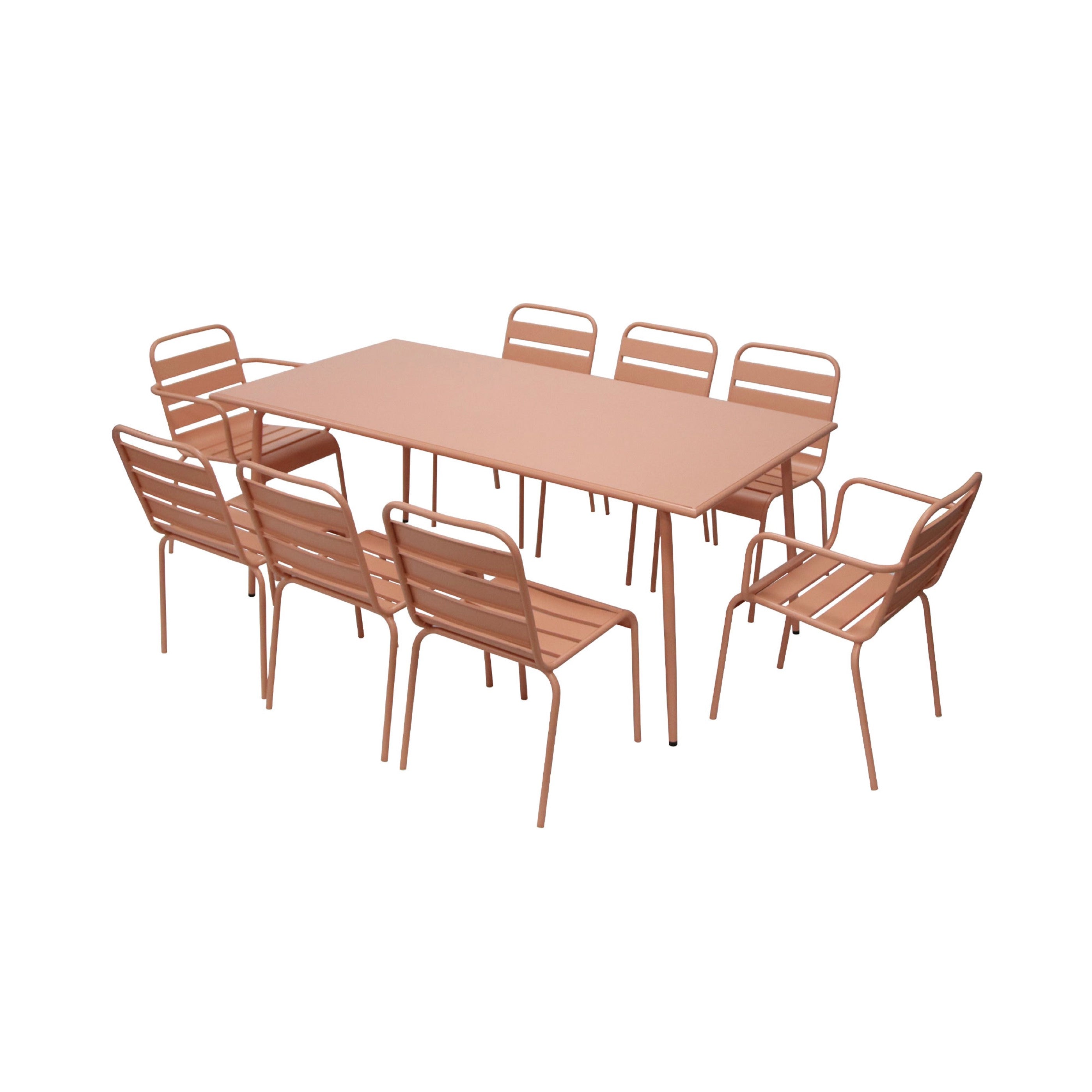 Baca - Conjunto Mesa + 6 Sillas + 2 Sillones Metal - Terracota