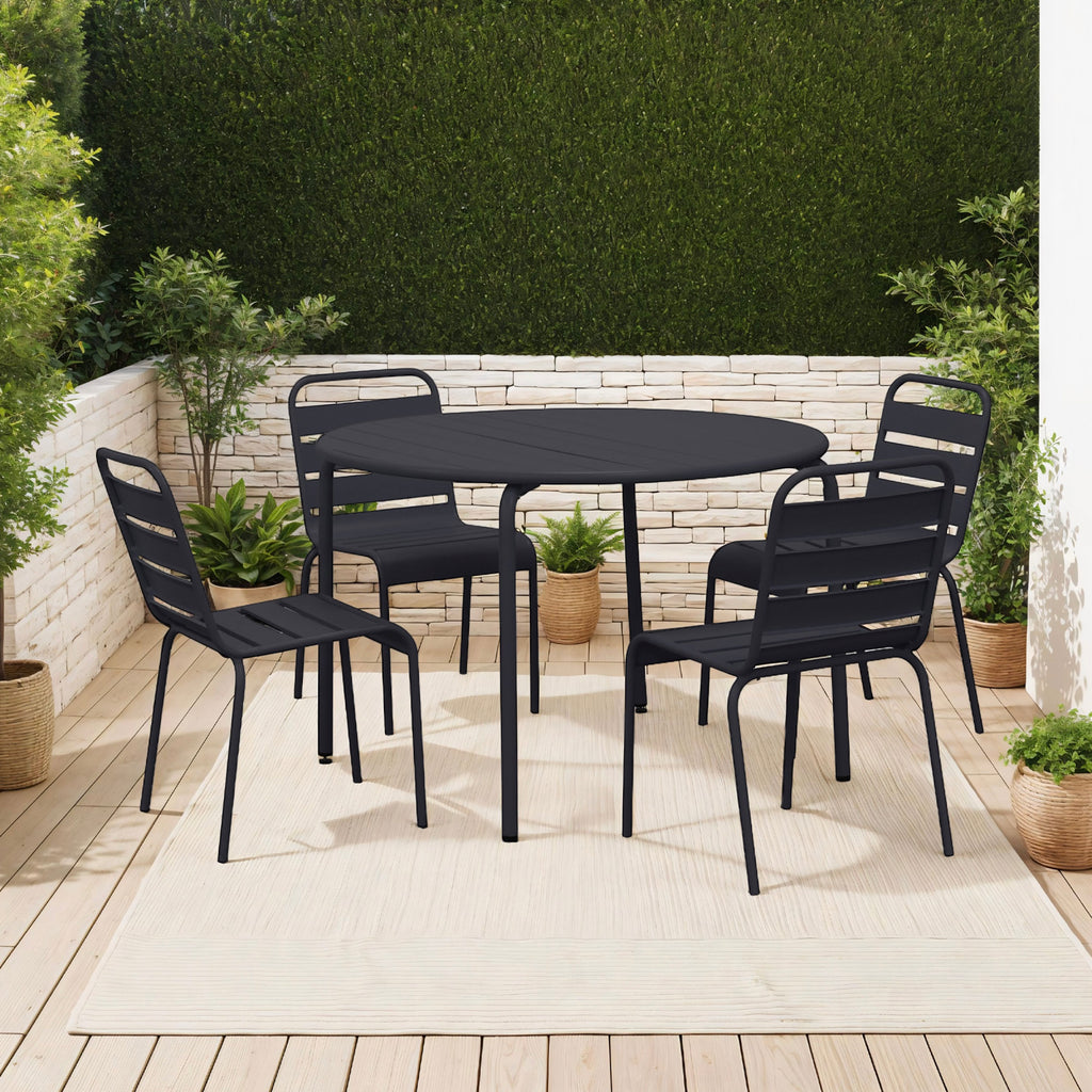 Baca - Conjunto Mesa de Jardín + 4 Sillas de Metal - Gris