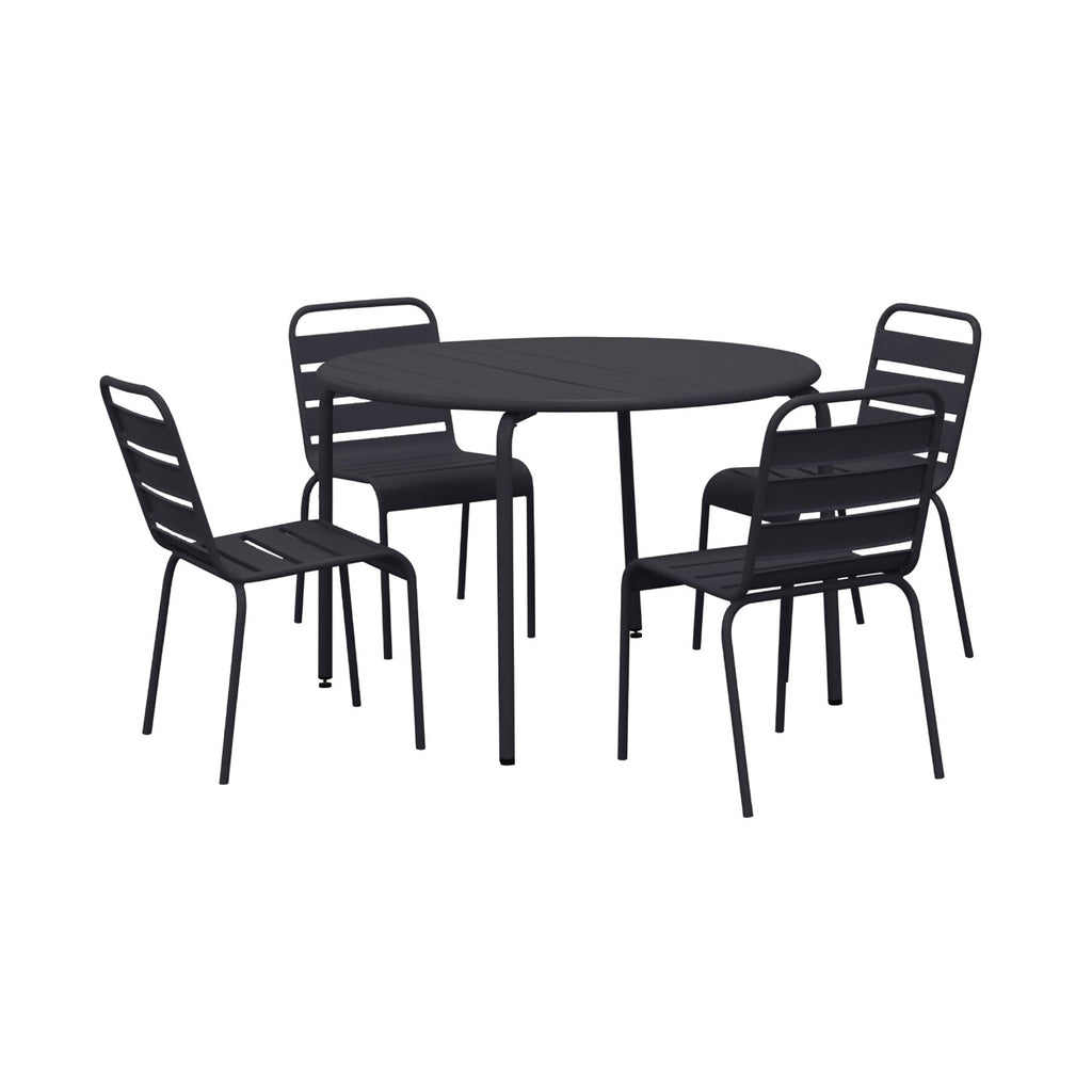 Baca - Conjunto Mesa de Jardín + 4 Sillas de Metal - Gris