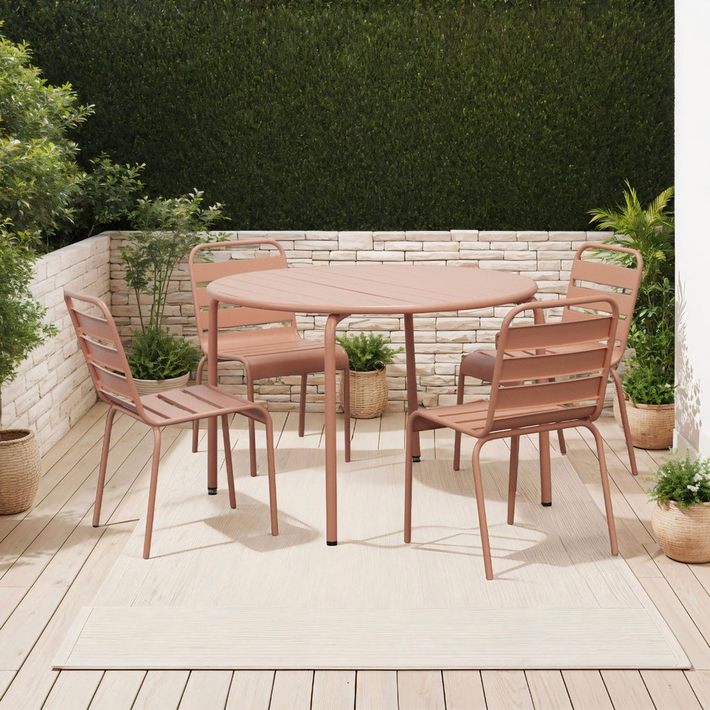Baca - Ensemble Table De Jardin + 4 Chaises En Métal - Terracotta