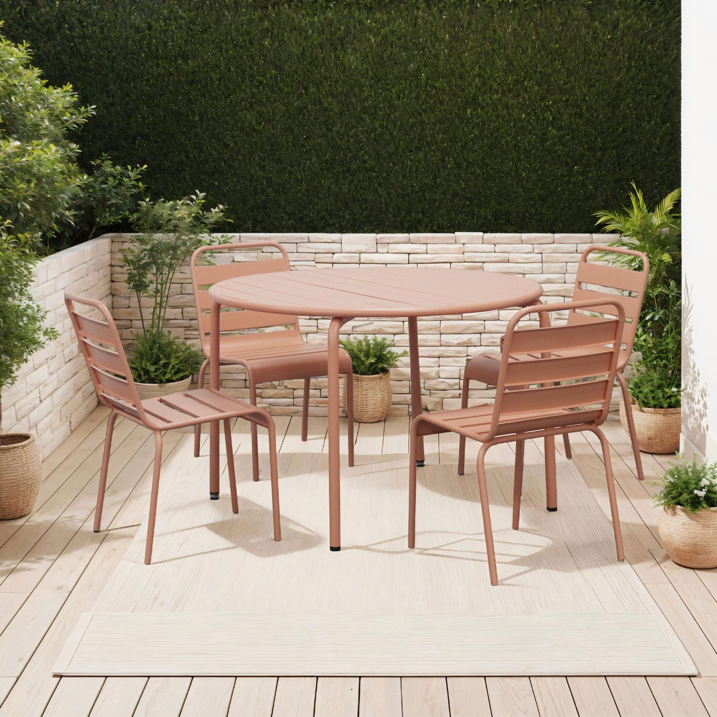 Baca - Ensemble Table De Jardin + 4 Chaises En Métal - Terracotta