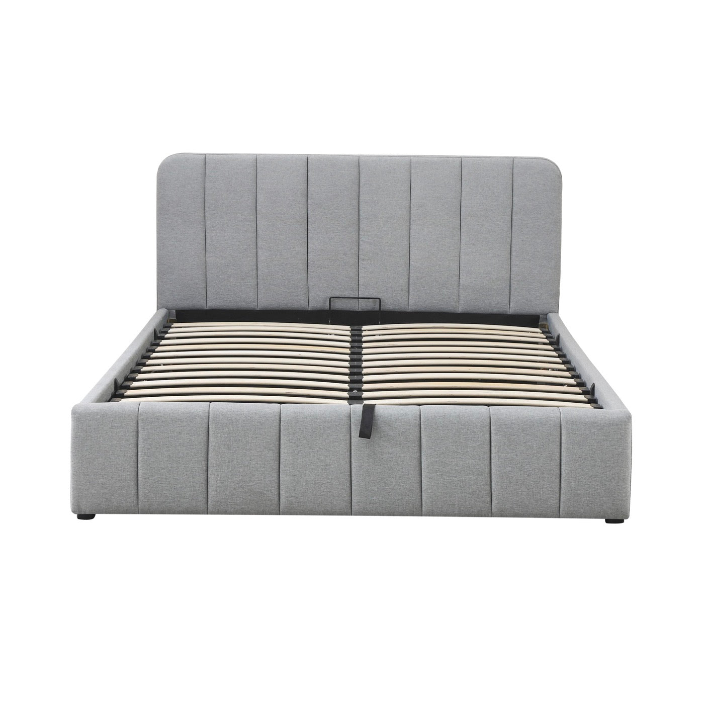 Aviala - Cama contenedor de tela con cabecero + somier de láminas - Gris