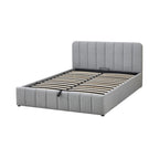 Aviala - Cama contenedor de tela con cabecero + somier de láminas - Gris