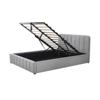 Aviala - Cama contenedor de tela con cabecero + somier de láminas - Gris