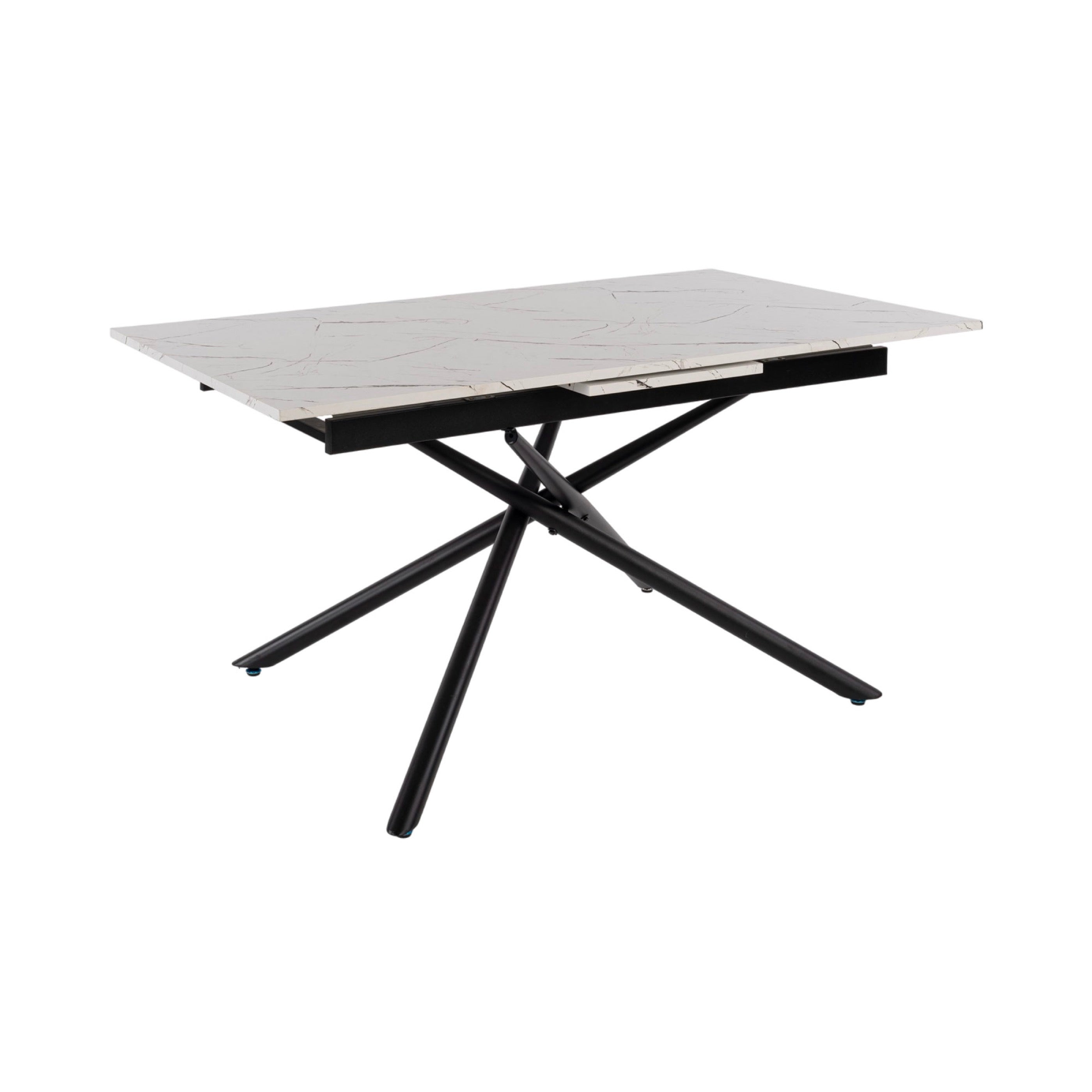 Mindy - Mesa Extensible + 6 Sillas Terciopelo - Mármol Blanco