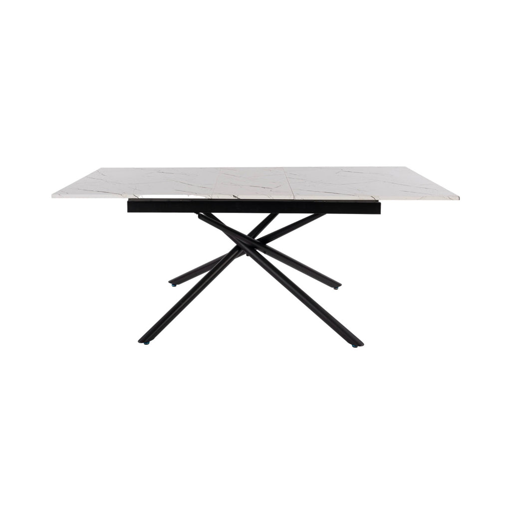 Mindy - Mesa Extensible + 6 Sillas Terciopelo - Mármol Blanco
