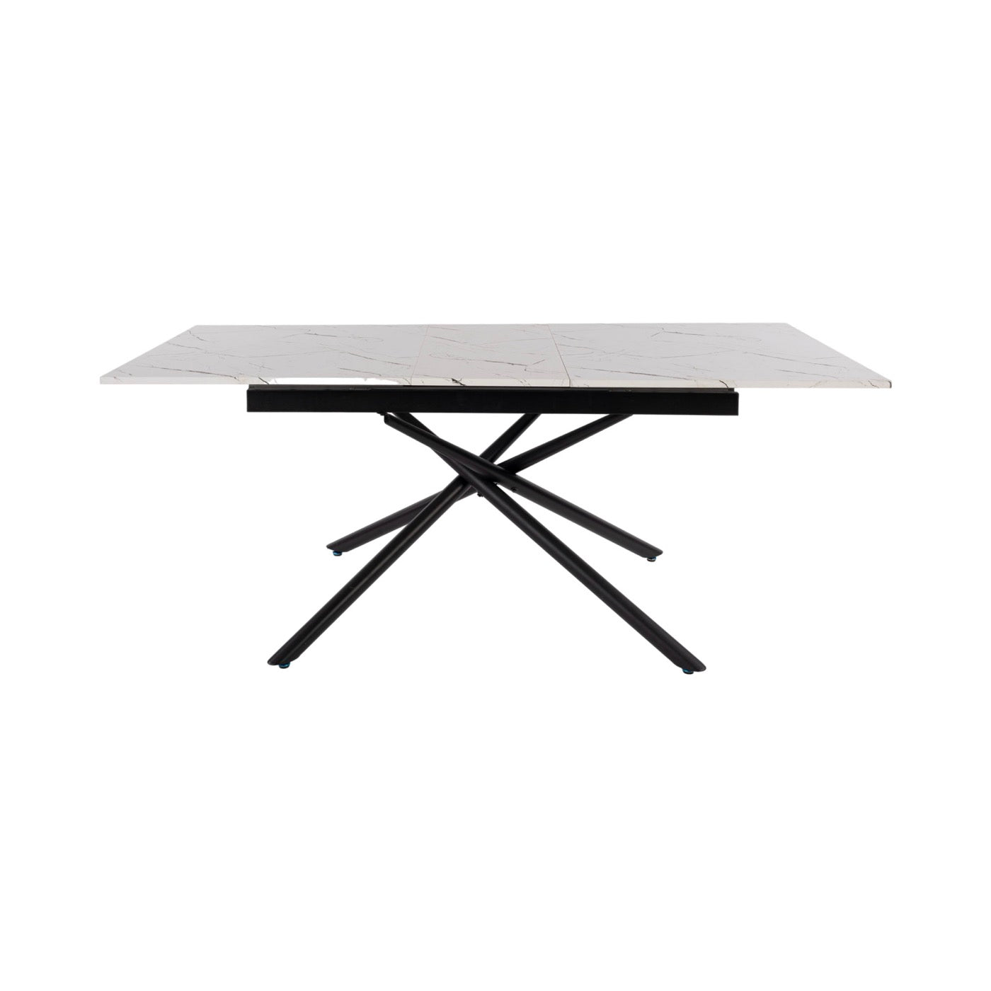 Mindy - Mesa Extensible + 6 Sillas Terciopelo - Mármol Blanco