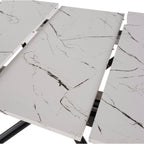Mindy - Mesa Extensible + 6 Sillas Terciopelo - Mármol Blanco