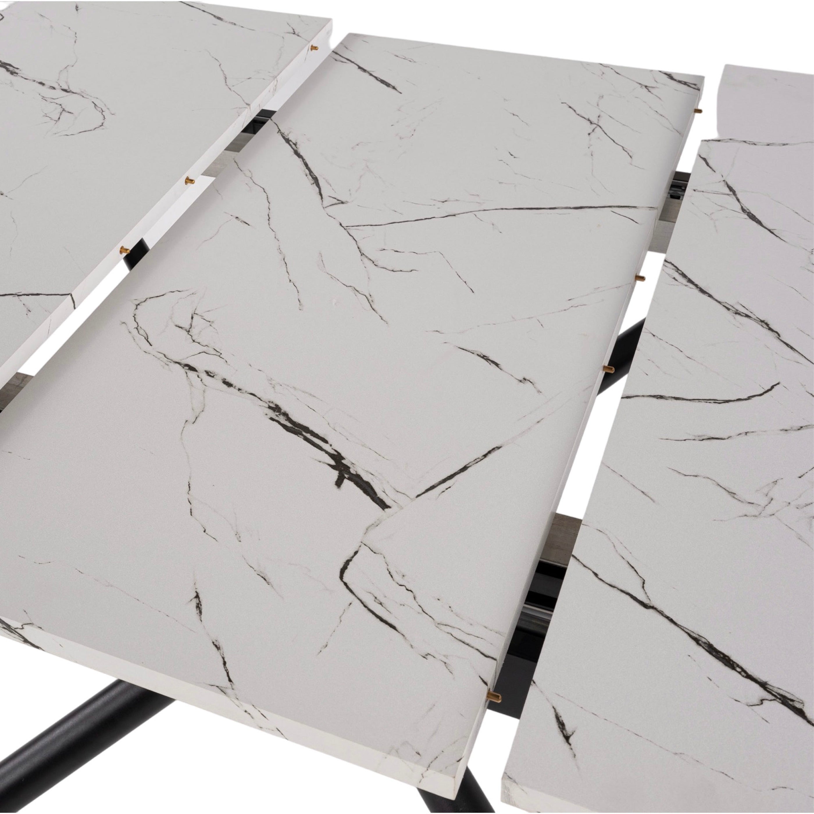 Mindy - Mesa Extensible + 6 Sillas Terciopelo - Mármol Blanco