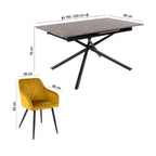Mindy - Mesa Extensible + 6 Sillas Terciopelo - Gris