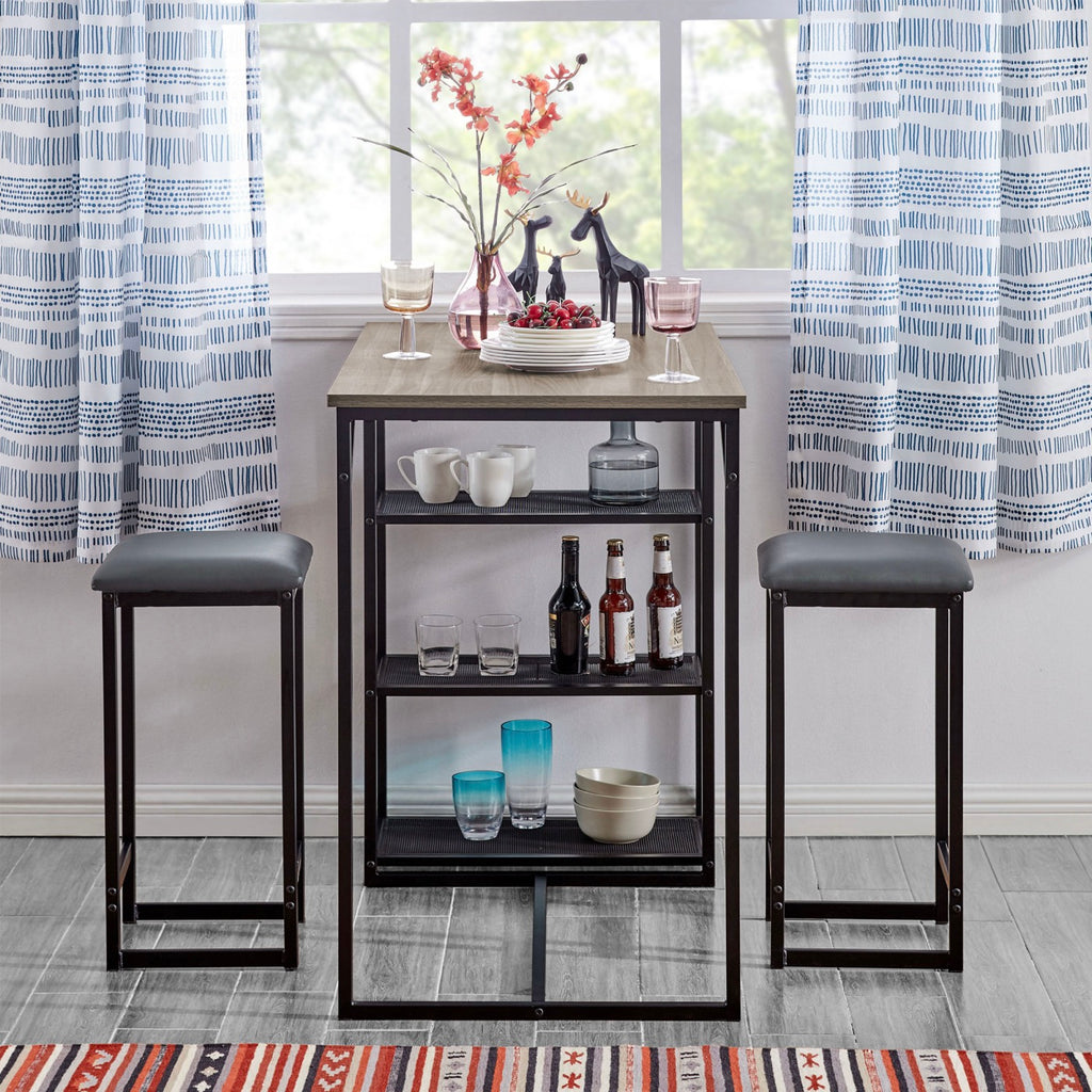 Mesa de bar + 2 taburetes - Roble gris