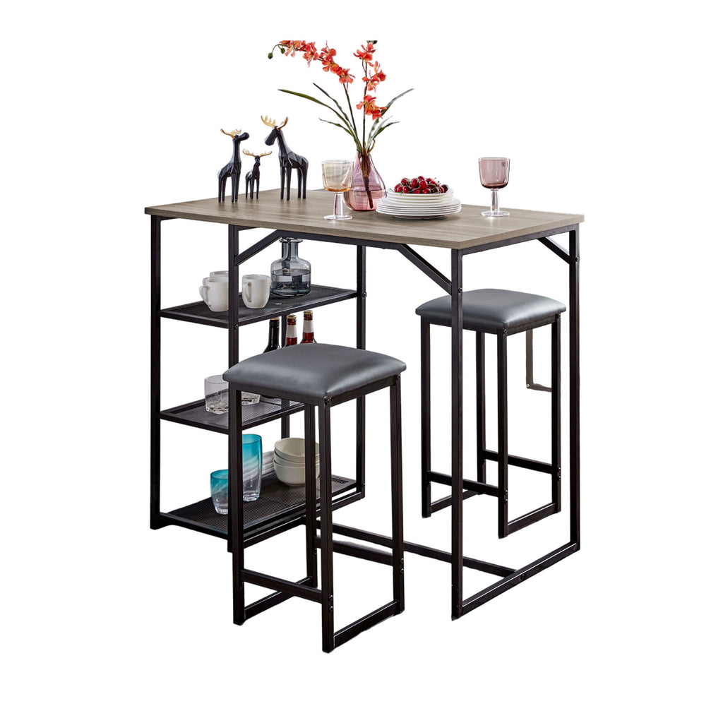 Mesa de bar + 2 taburetes - Roble gris