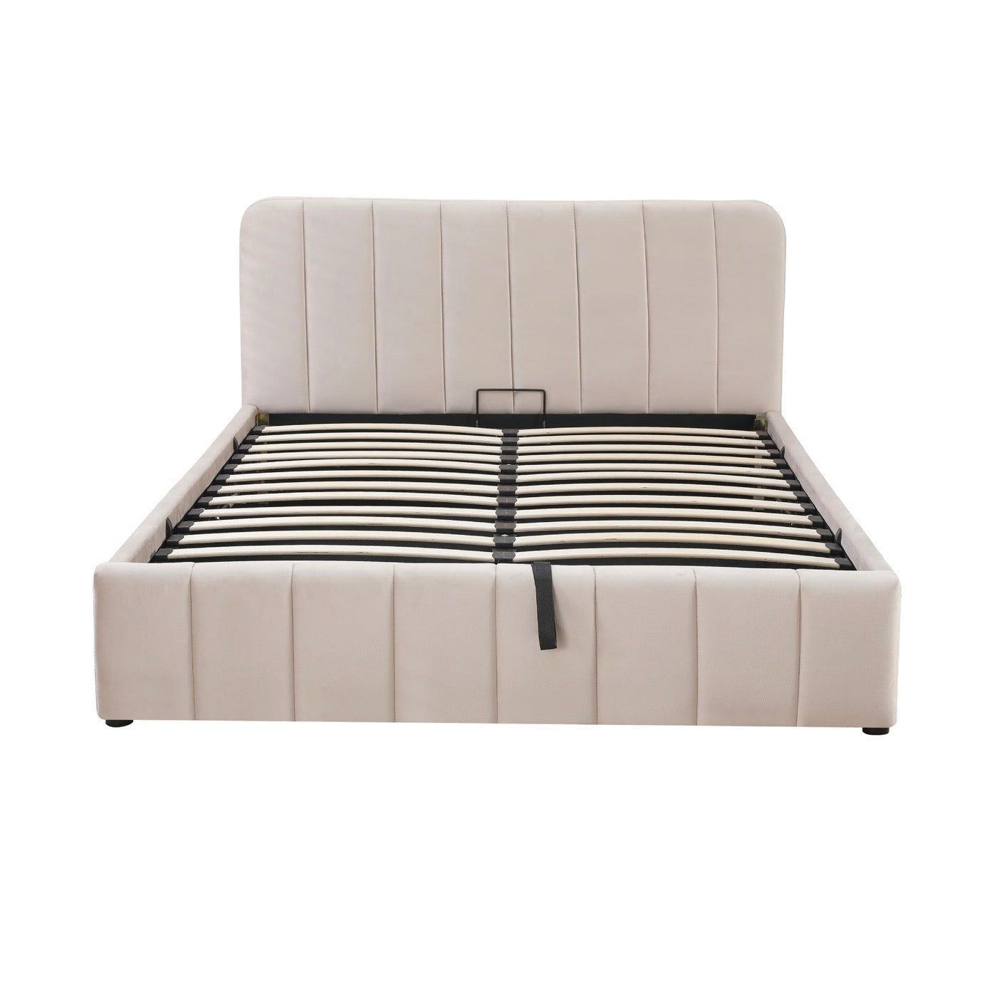 Aviala - Lit Coffre Velours Avec Tête De Lit + Sommier À Lattes - Beige