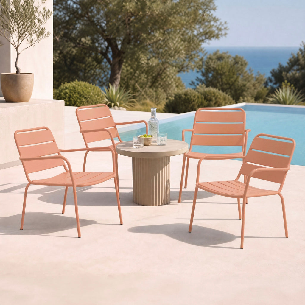 Baca - Set of 4 Metal Garden Armchairs - Terracotta