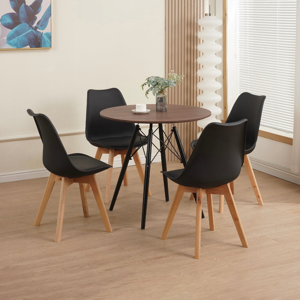 Scandi - Round Table Dining Set + 4 Chairs - Walnut