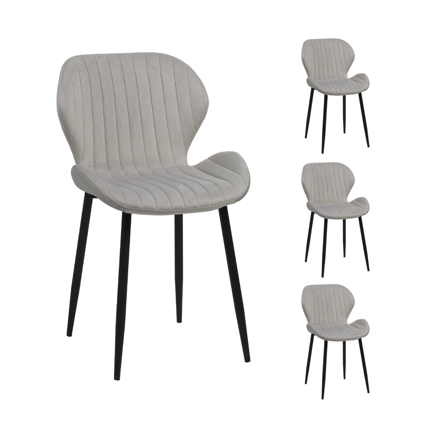 Scandi - Ensemble Repas Table Ronde + 4 Chaises Velours - Blanc