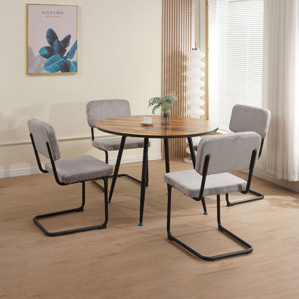 Scandi - Juego de comedor mesa redonda + 4 sillas de terciopelo - Natural