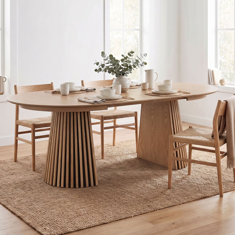 Constance - Mesa de comedor redonda extensible - Roble