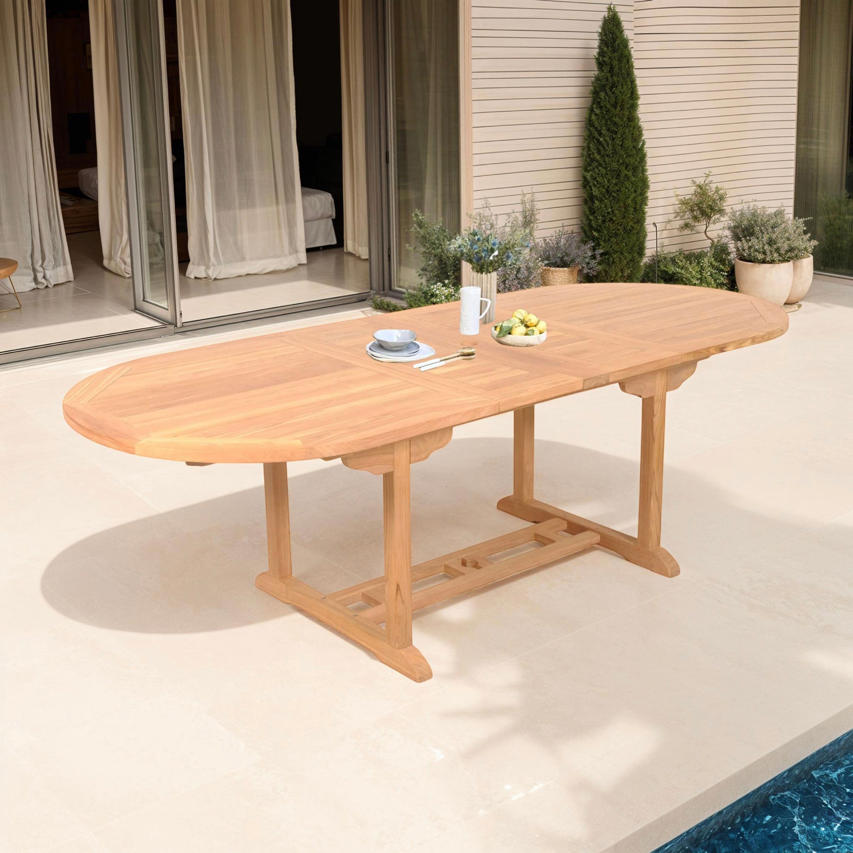 Gardena - Table Ovale Double Extension En Teck - Naturel