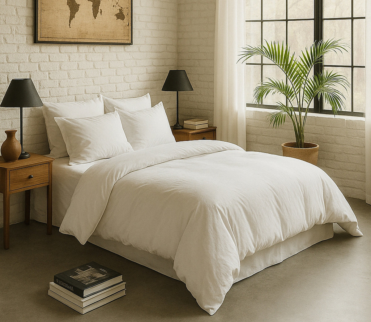 Fitted Sheet - 100% Washed Cotton Percale 200 Thread Count - Cloud White