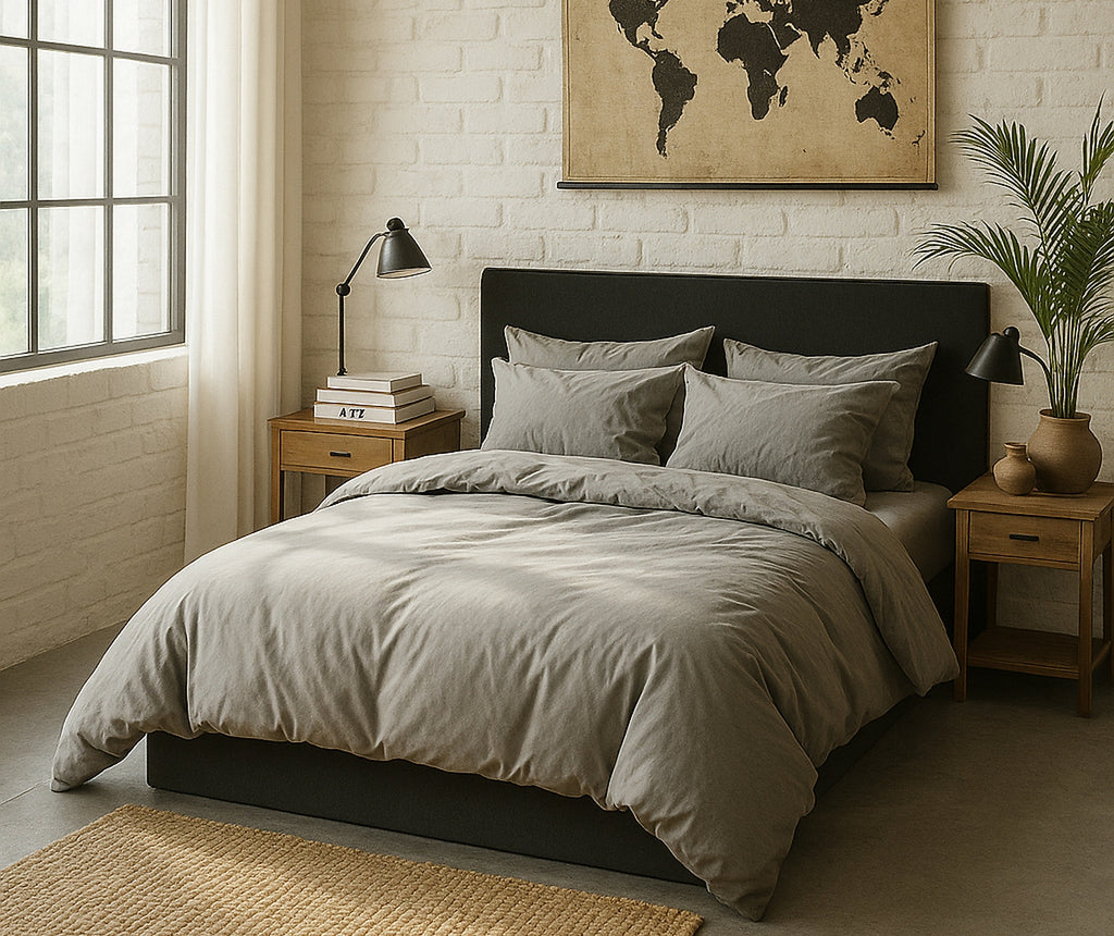 Elegance - Drap Housse - 100% Percale De Coton Lavé - Gris Perle