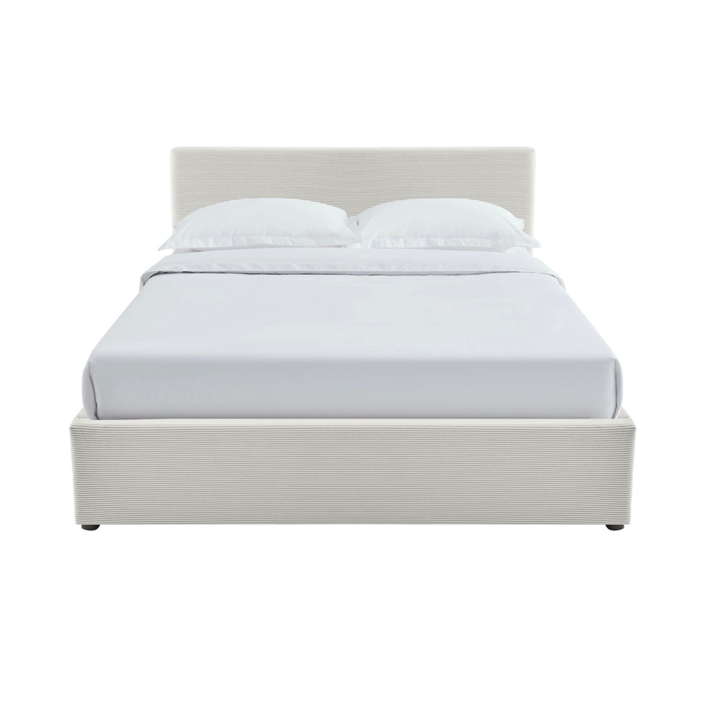 Tinali - Lit Coffre En Velours Côtelé + Sommier À Lattes - Beige