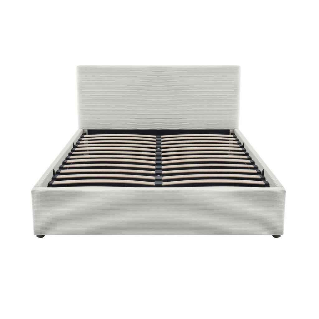 Tinali - Lit Coffre En Velours Côtelé + Sommier À Lattes - Beige