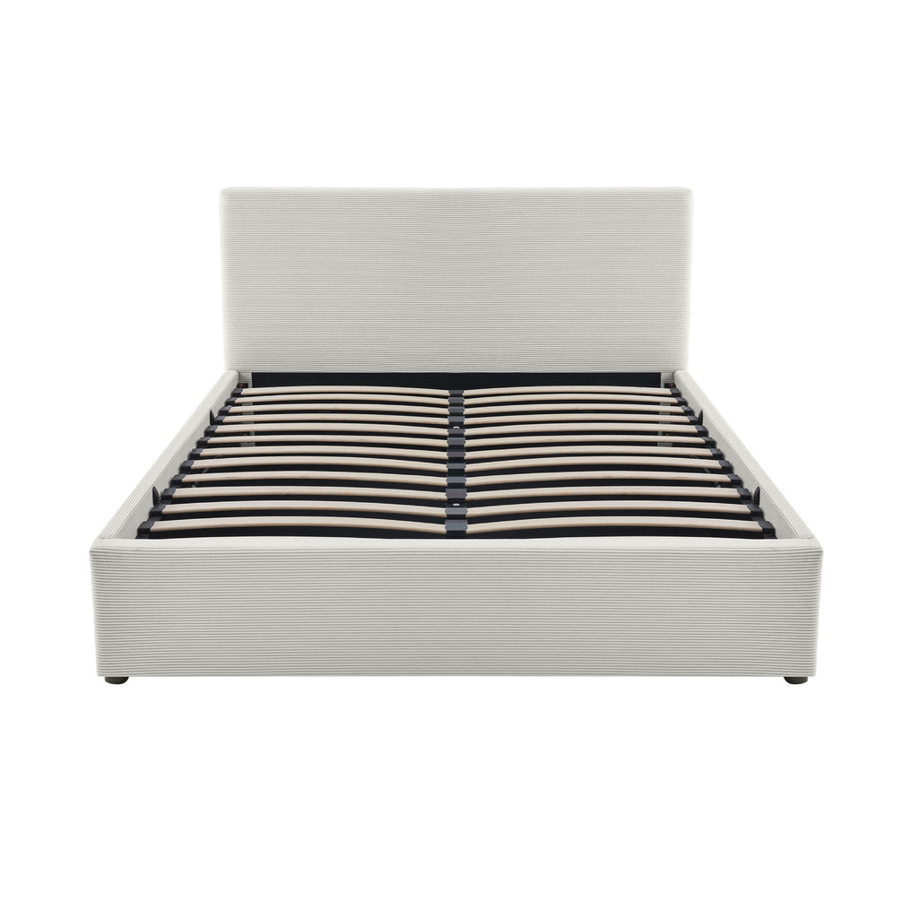 Tinali - Lit Coffre En Velours Côtelé + Sommier À Lattes - Beige