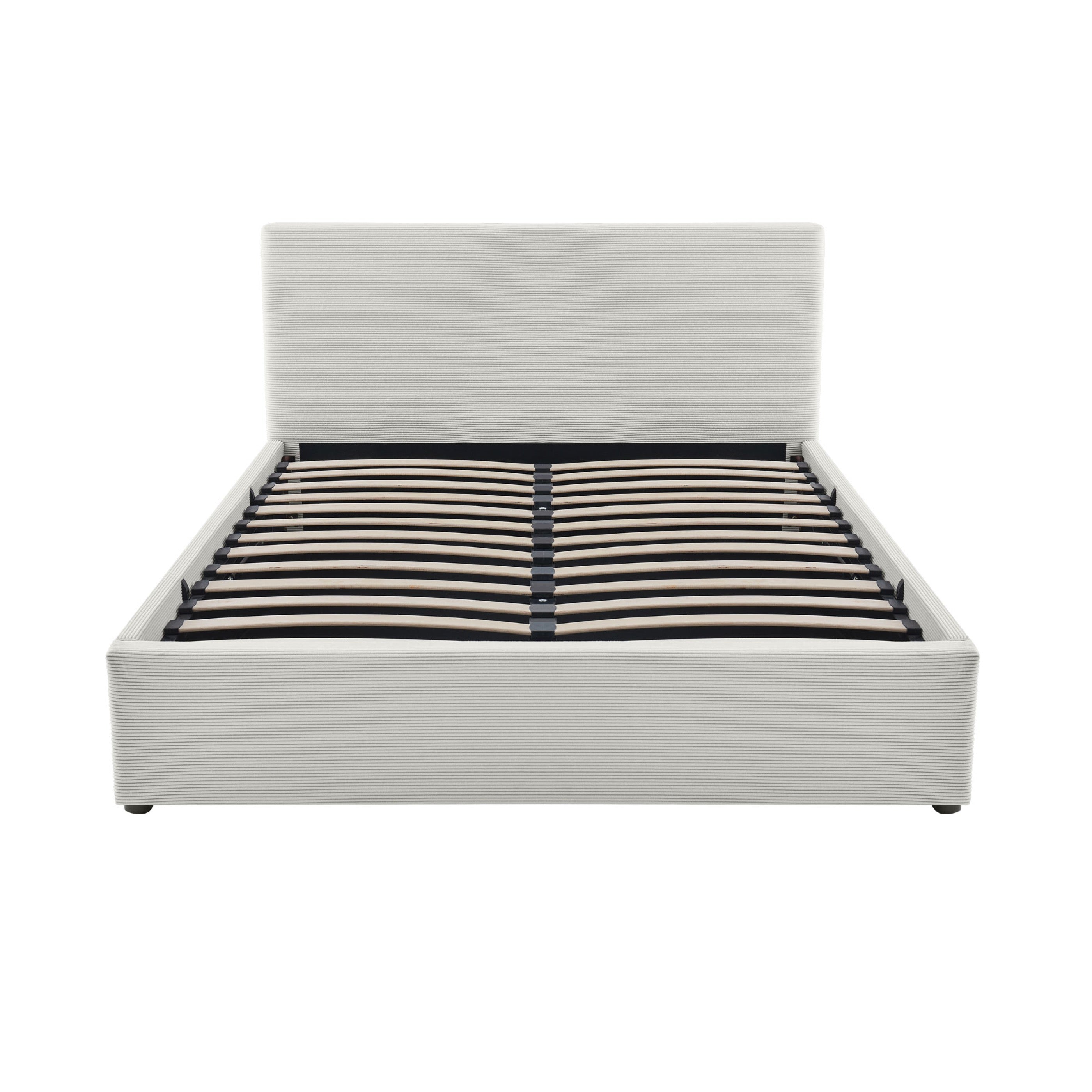 Tinali - Lit Coffre En Velours Côtelé + Sommier À Lattes - Beige