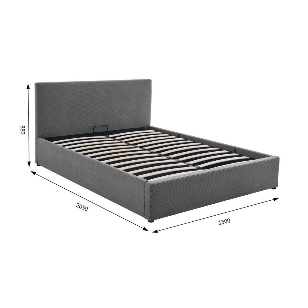 Tinali - Corduroy Storage Bed + Slatted Base - Gray
