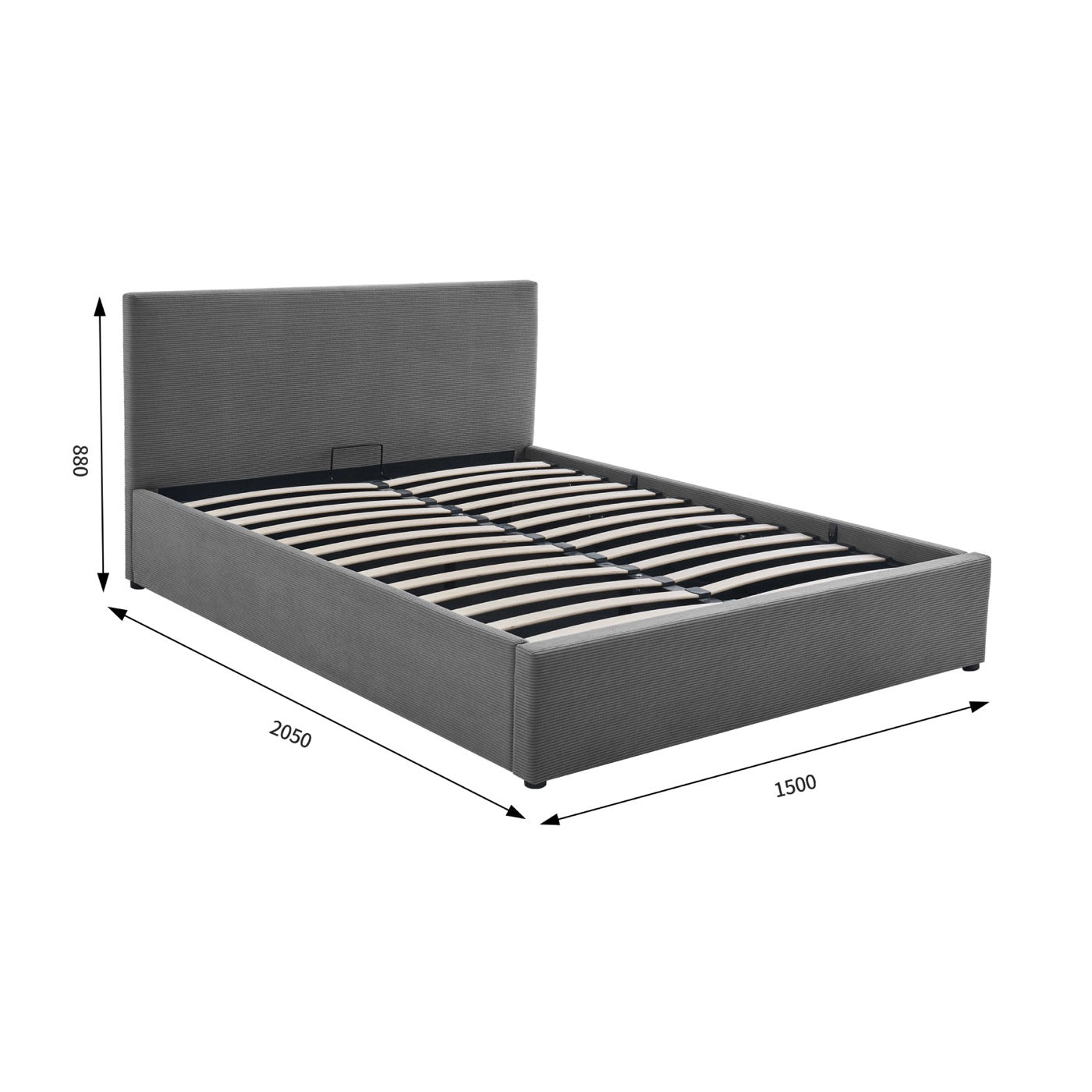 Tinali - Corduroy Storage Bed + Slatted Base - Gray