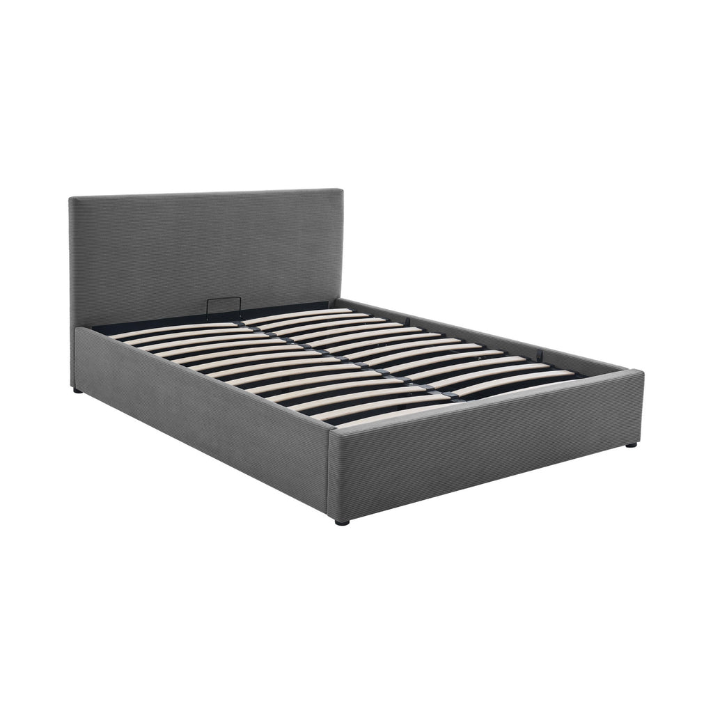 Tinali - Corduroy Storage Bed + Slatted Base - Gray