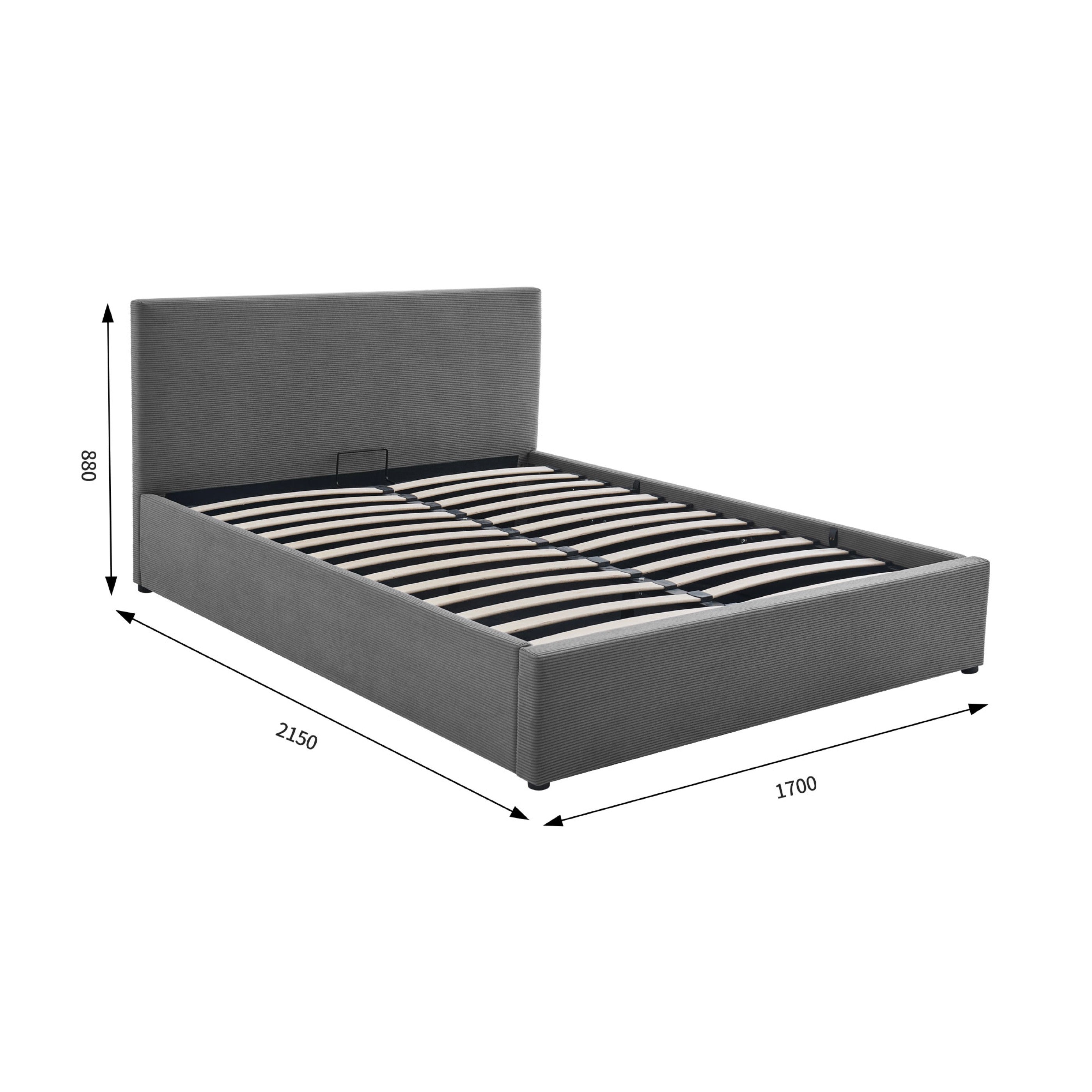 Tinali - Corduroy Storage Bed + Slatted Base - Gray