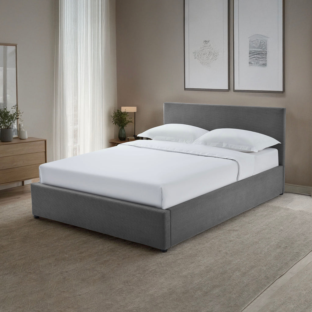 Tinali - Corduroy Storage Bed + Slatted Base - Gray