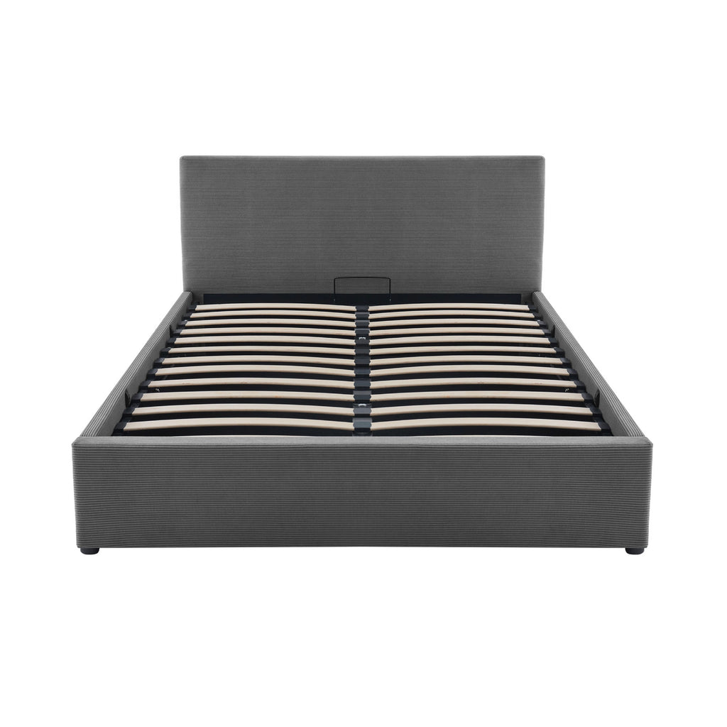 Tinali - Corduroy Storage Bed + Slatted Base - Gray