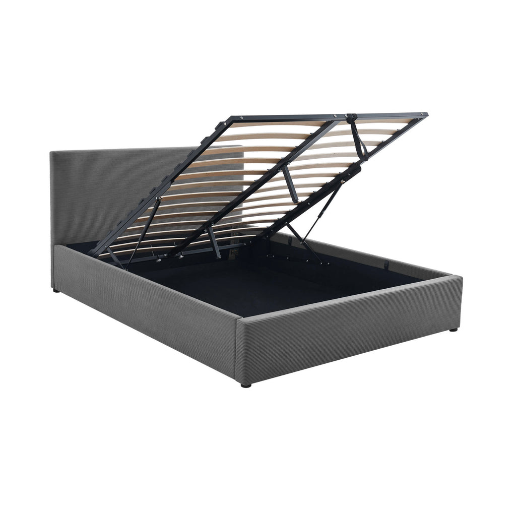 Tinali - Corduroy Storage Bed + Slatted Base - Gray