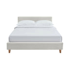 Mileno - Bed With Corduroy Headboard And Wooden Legs - Beige