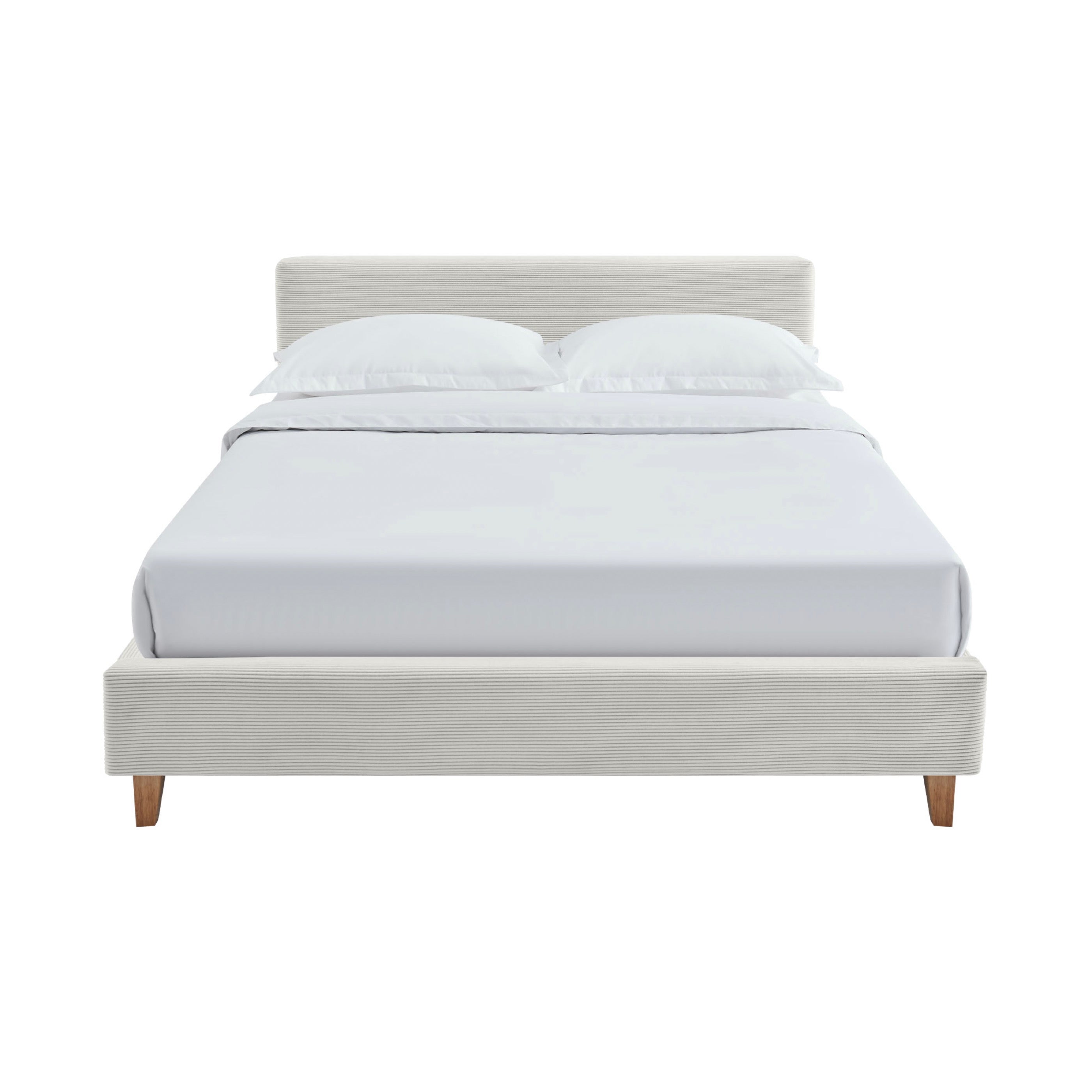 Mileno - Bed With Corduroy Headboard And Wooden Legs - Beige